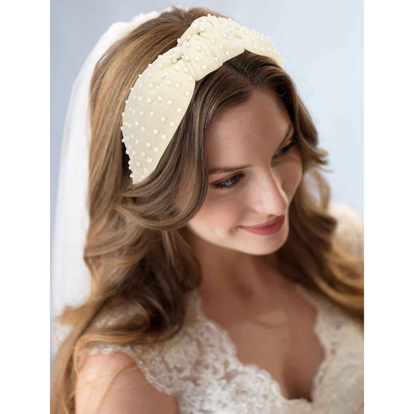 6 Cerchietti Annodati Per Donna E Ragazza, Con Perle E Fiori, Elastici E Antiscivolo, Colori Assortiti - 2