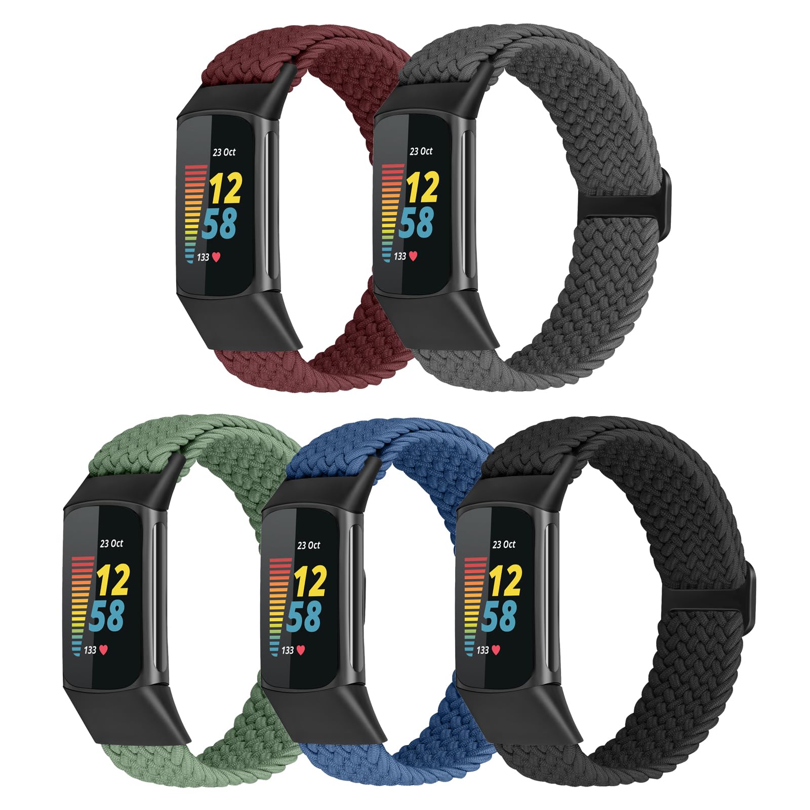 Braided Stretchy Solo Loop Compatible for Fitbit Charge 5 Bands for Women Men, Nylon Elastic Straps Wristbands for Fitbit ...