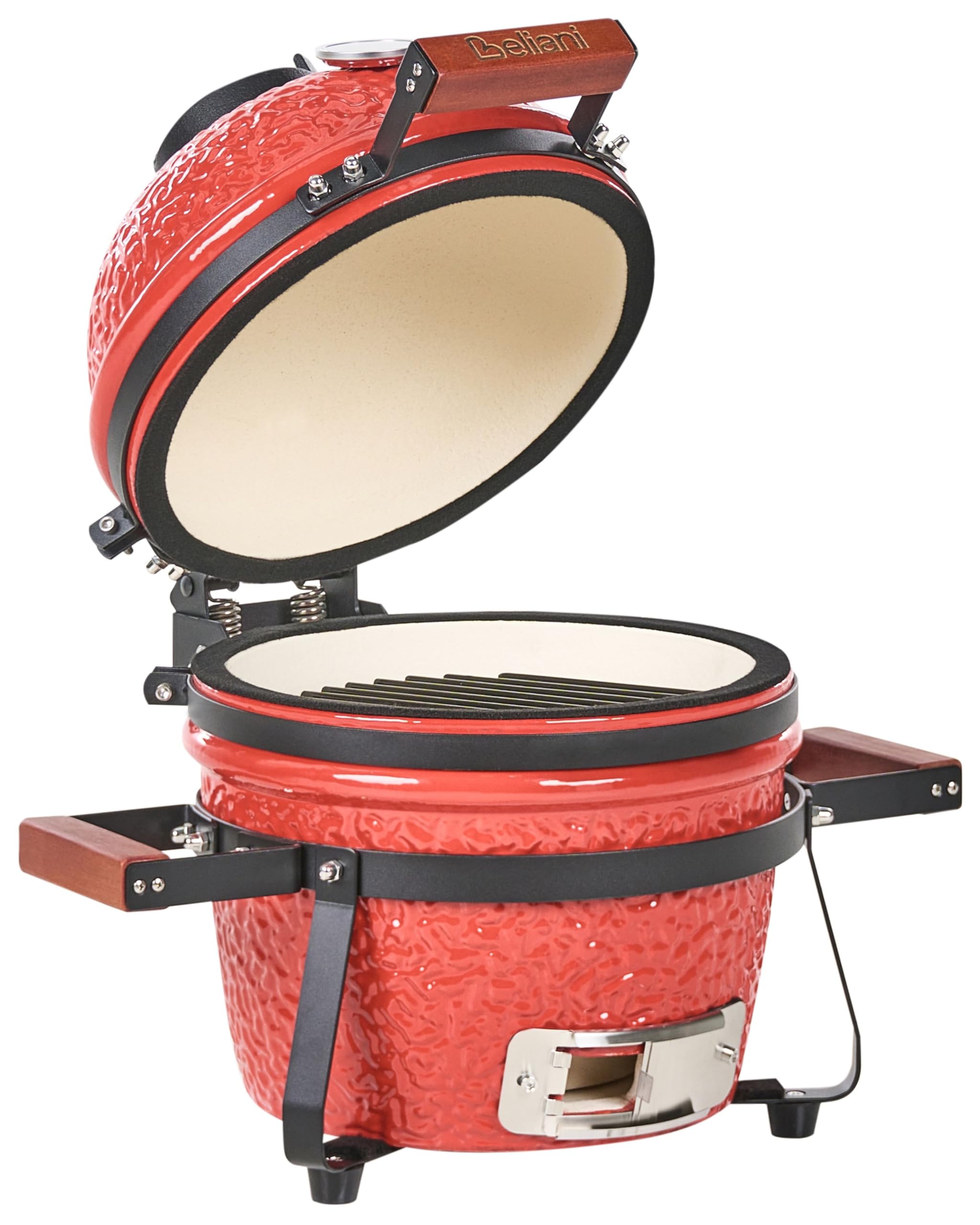 Ogrodowy mini grill węglowy ceramiczny przenośny z pokrywą termometerem rusztem czerwony Kamado