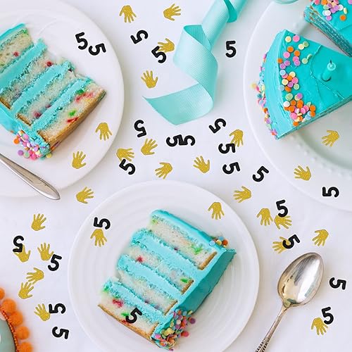 Miniatura 6 de High Five - Confeti con purpurina de 5 años, confeti de mesa de cumpleaños de palma, cumpleaños de niños y niñas, cinco dispersión de papel, confeti