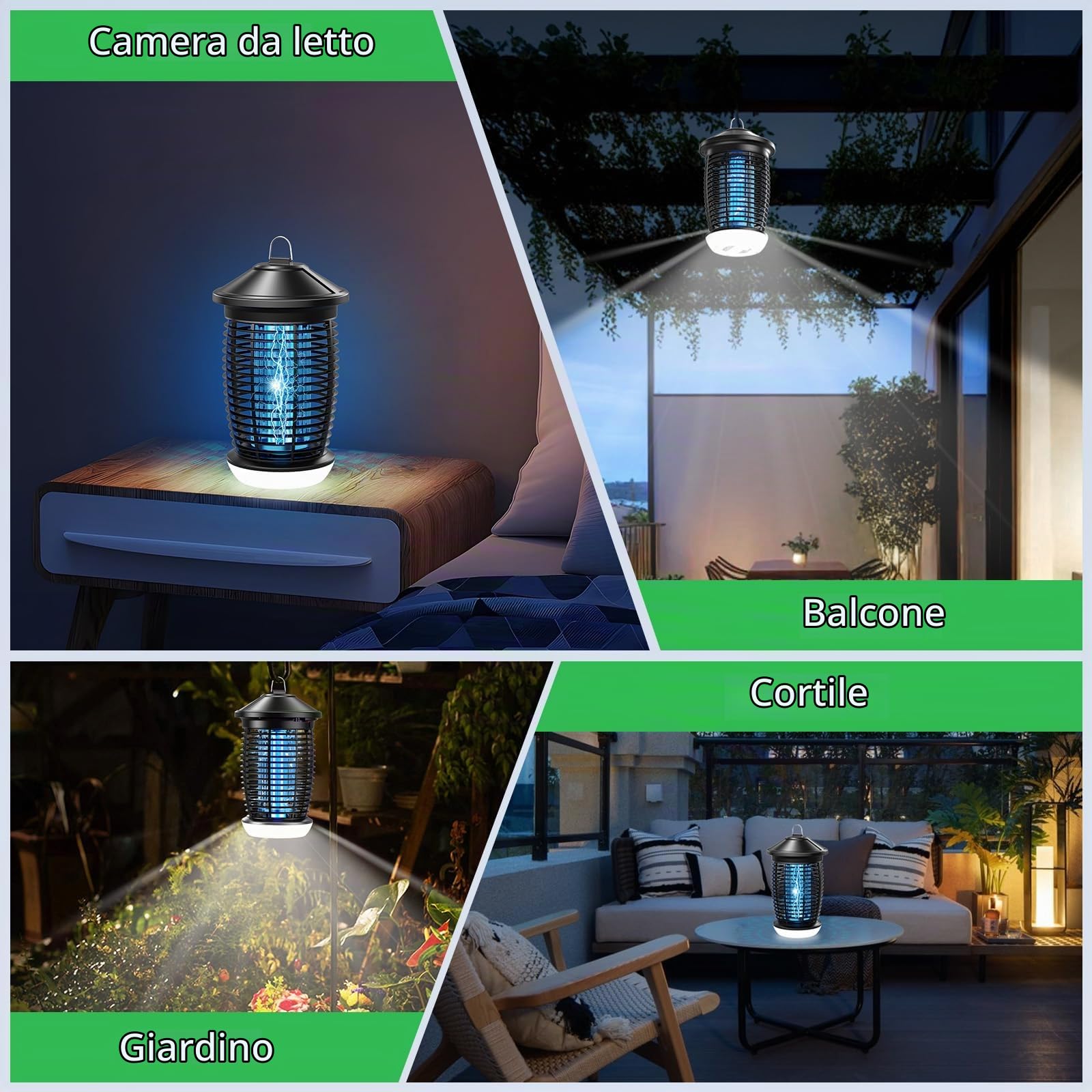 PALONE Lampada Elettrica Antizanzare 4500V, Lampada Insetticida per Insetti Volanti con Luce UV 20W e LED 9W, Cavo 1 M per Interni/Esterni - Ecologico per Cucina e Giardino