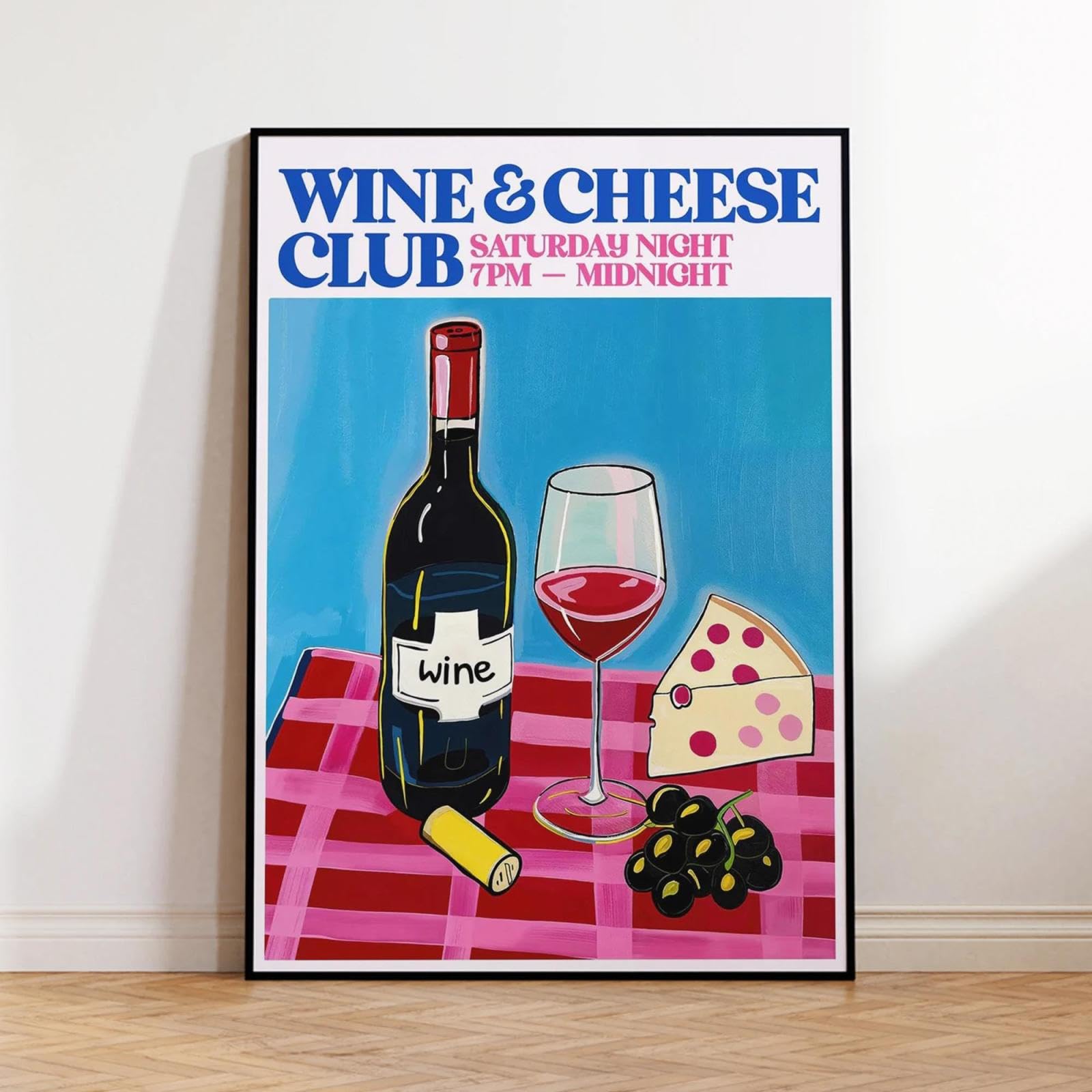 Baibexing Minimalist Wine And Cheese Club Wall Art Print Canvas Painting Poster Picture For Living Room,Bedroom Home Decor 40X60Cm Unframed