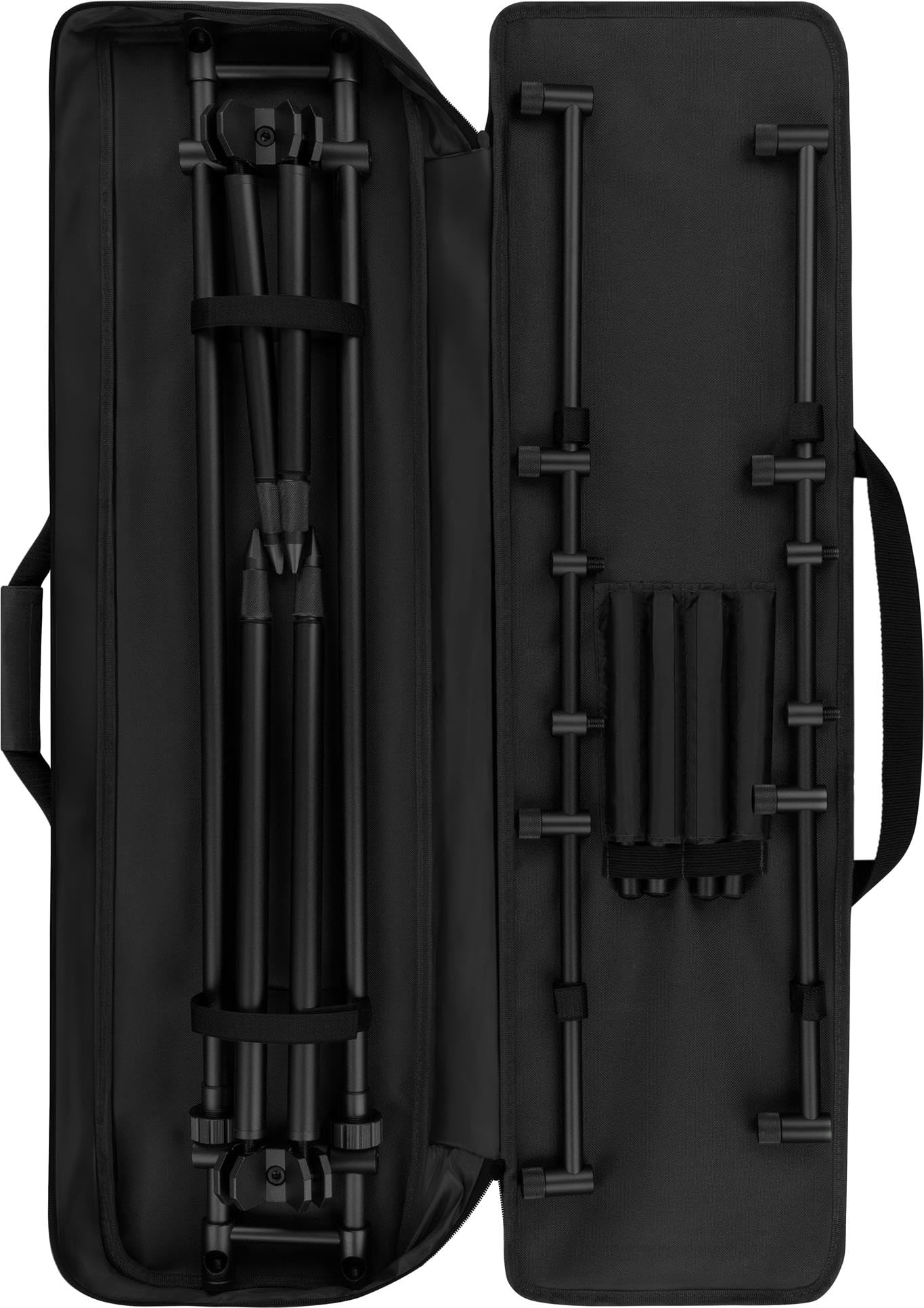 XXL Rutenhalter Rod Pod aus Aluminium mit Bissanzeiger und V-Auflagen - aus Aluminium für bis zu 4 Angelruten - verstellbare Rutenauflage mit Tasche für Karpfen - und Allroundangeln
