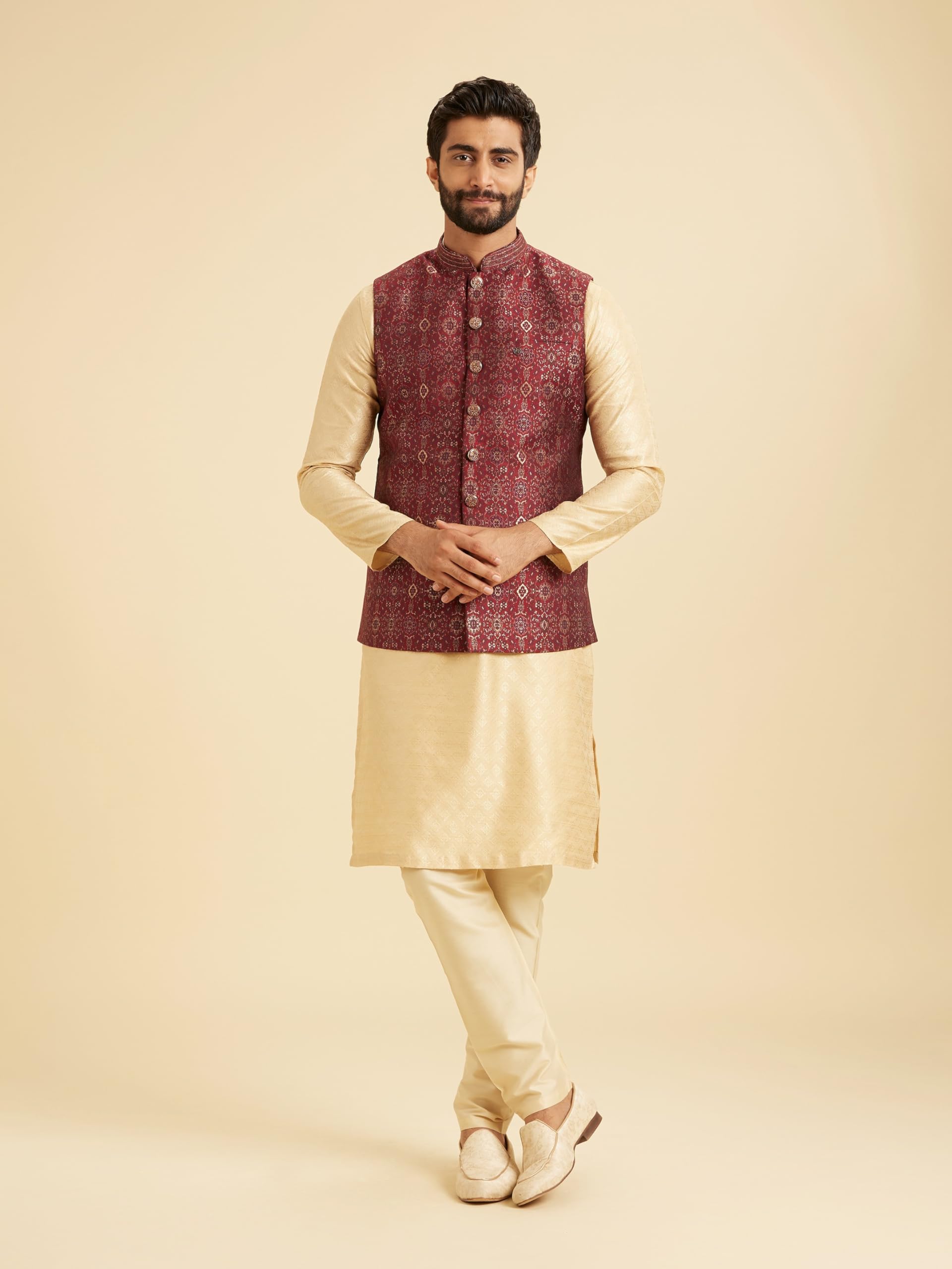 Manyavar Giacca tradizionale Nehru da uomo in broccato Self Design (1 pezzo)