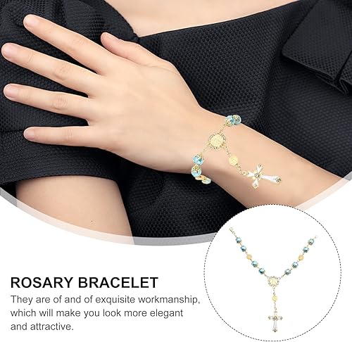 Miniatura 9 de Generic Bola de oración religiosa Pulsera de Rosario Cruz Virgen María Rosario Cuentas de oración Jesús Crucifijo Cruz para Mujeres Hombres Azul,