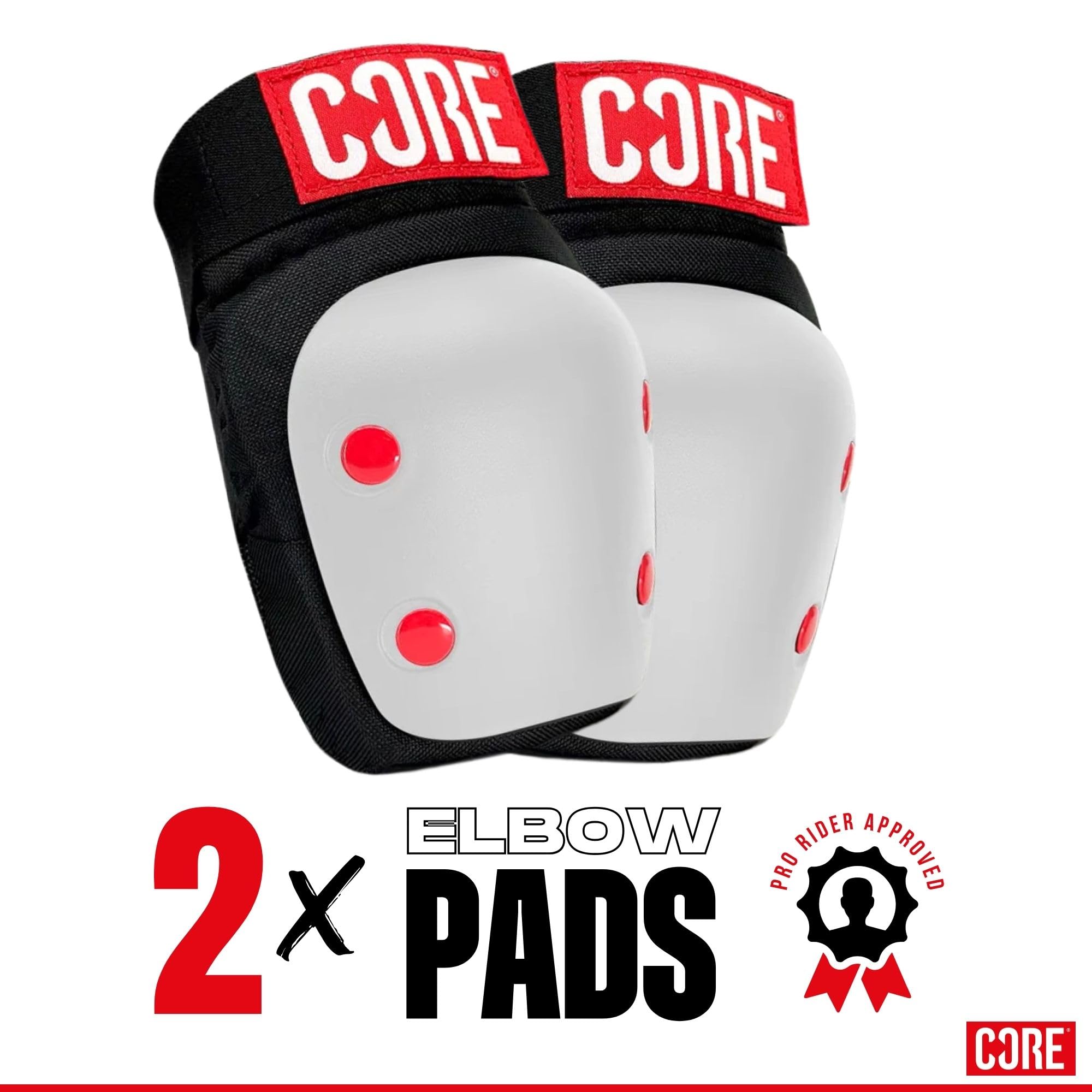 CORE Lot de 3 coussinets de protection 3 en 1 pour enfants/adultes, genoux, coudes et poignets pour le skateboard, le patin à roulettes, la trottinette acrobatique et le cyclisme de tous âges – Blanc