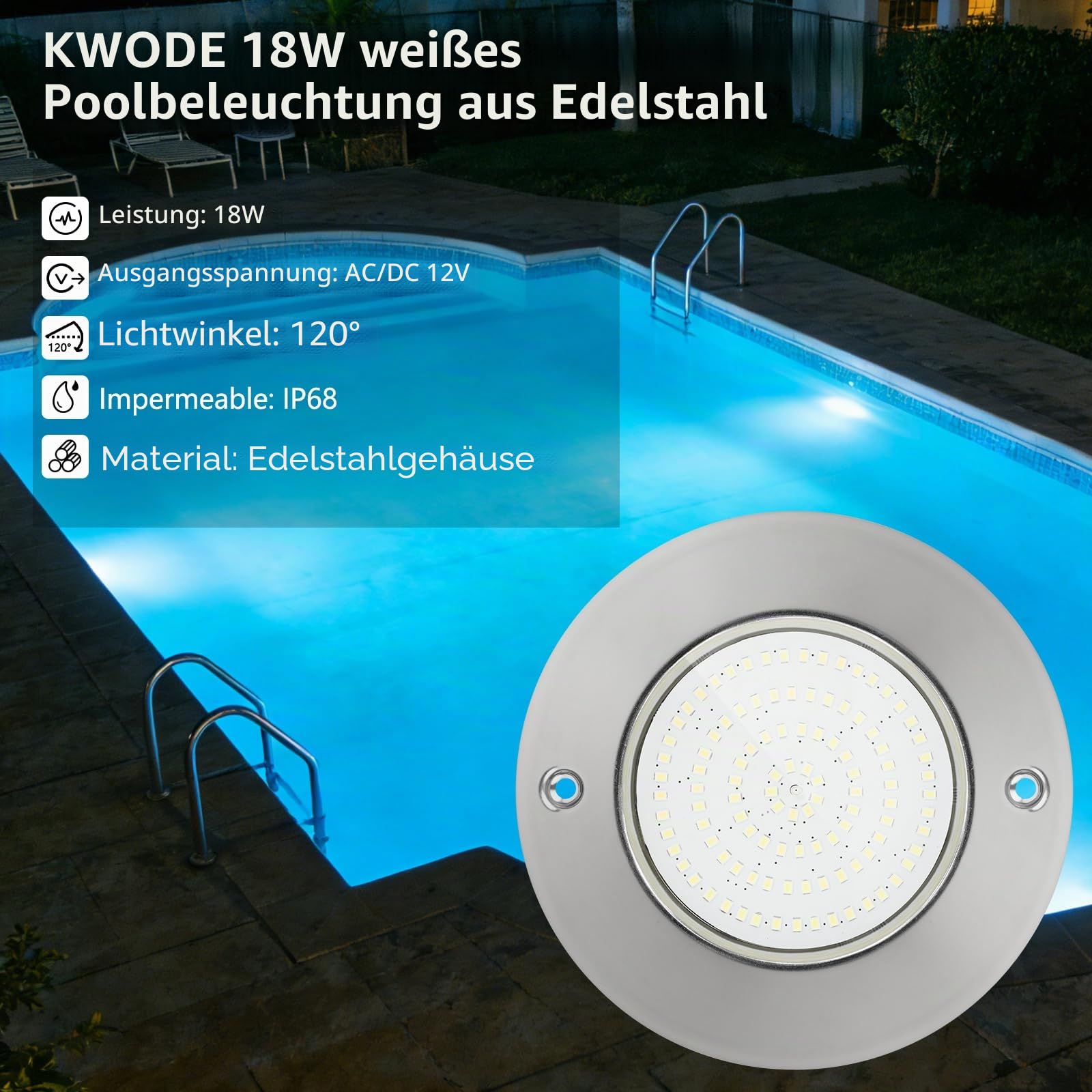LED Poolbeleuchtung, 18W Kalte Weiße Edelstahl Unterwasserscheinwerfer, IP68 Wasserdicht, Oberflächenmontage, 12V AC/DC Schwimmbad Lampe Für Schwimmbad/Landschaft Beleuchtung