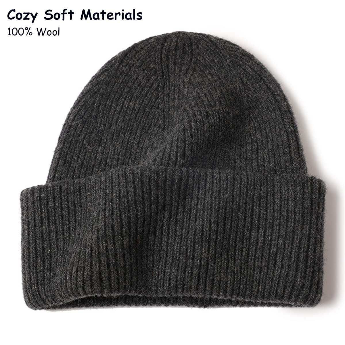 Gorro de Punto Clásico para Hombres y Mujeres, Sombrero de Punto de Lana 100% Suave Unisex, Gorros de Calavera Gorra de Invierno Cálido Beanie Deportivo para Exterior Correr Esquiar Dark Gray