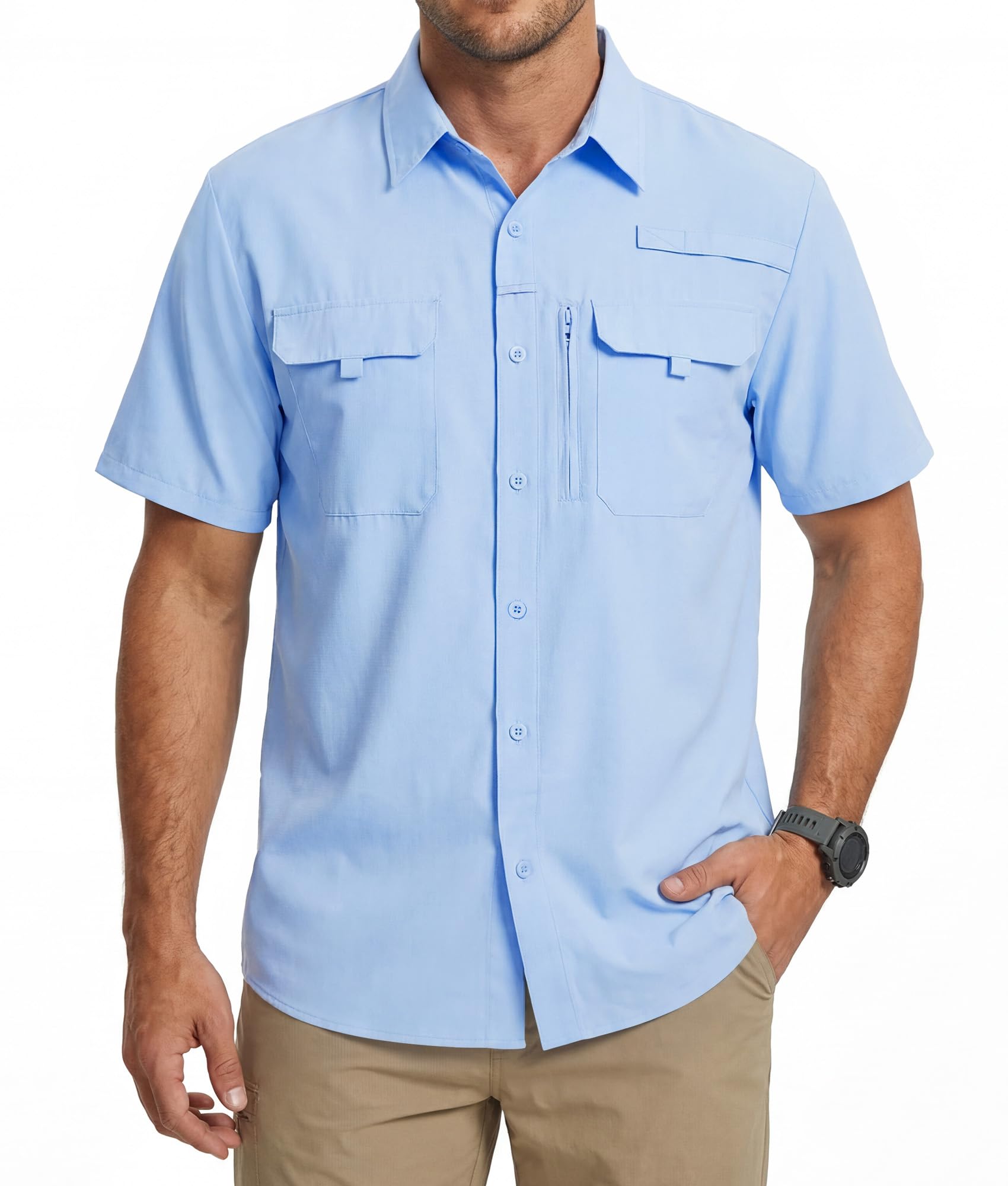 WULFUL Men's Sun Protection Fishing Shirts UPF 50+ Lightweight Quick Dry Cooling Short Sleeve Shirts for Work Hiking Safari