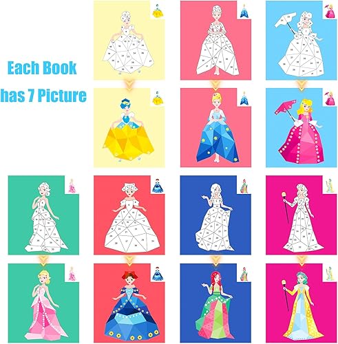 Miniatura 3 de Manualidades para niños de 4 a 8 años, calcomanías de números de pintura para libros de princesas y caballos coloridos, calcomanías de rompecabezas