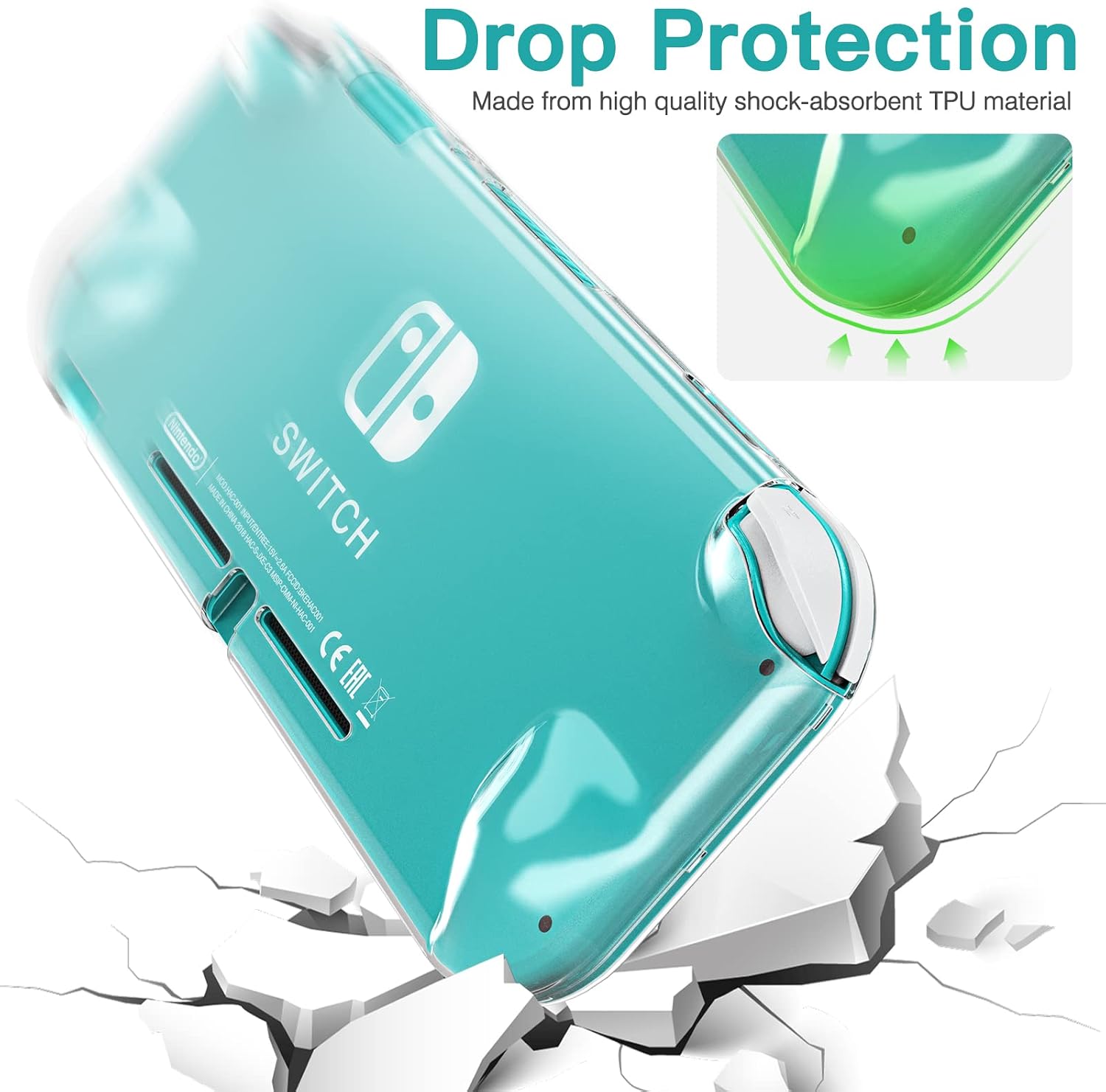 HEYSTOP Switch Lite Case Cover, Switch Lite Protective Case with Tempered Glass Screen Protector and Thumb Grip, Switch Lite Grip Case Anti-Scratch Non-Slip Case - Crystal Clear