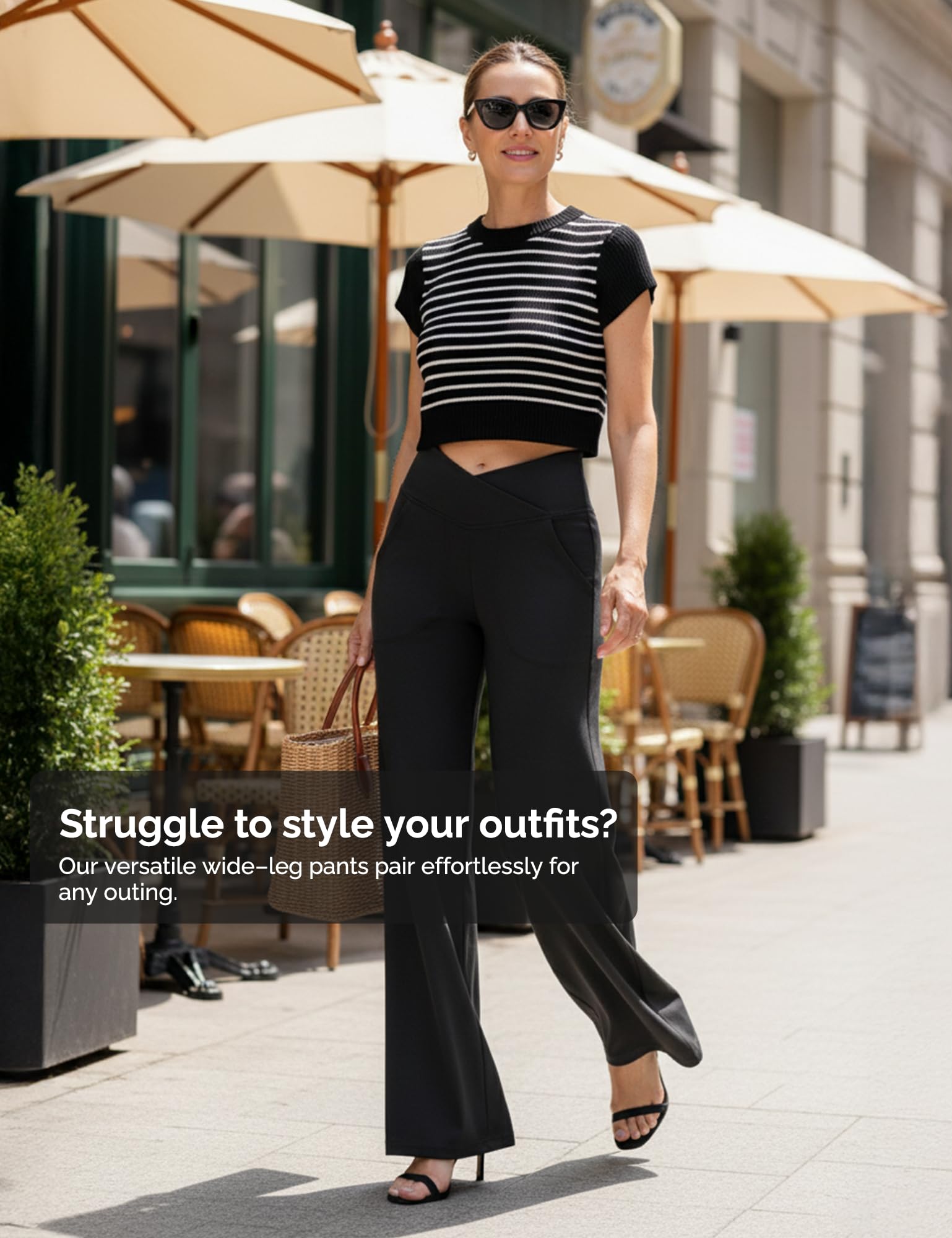 Yogaration Pantaloni Yoga Donna a Gamba Larga, Vita Alta Incrociata, con Tasche – Pantaloni Comodi a Gamba Dritta per Il Tempo Libero e Viaggio, Antipiega