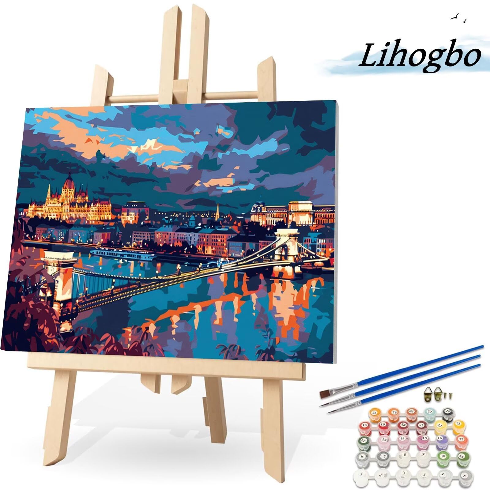 Malen nach Zahlen Erwachsene Budapest, DIY Set Erwachsene Malen nach Zahlen Landschaft, 180x100cm DIY Handgemalt Ölgemälde Kit für Anfänger Erwachsene mit 3-Pinseln & Acrylfarbe, Geschenk für Freunde