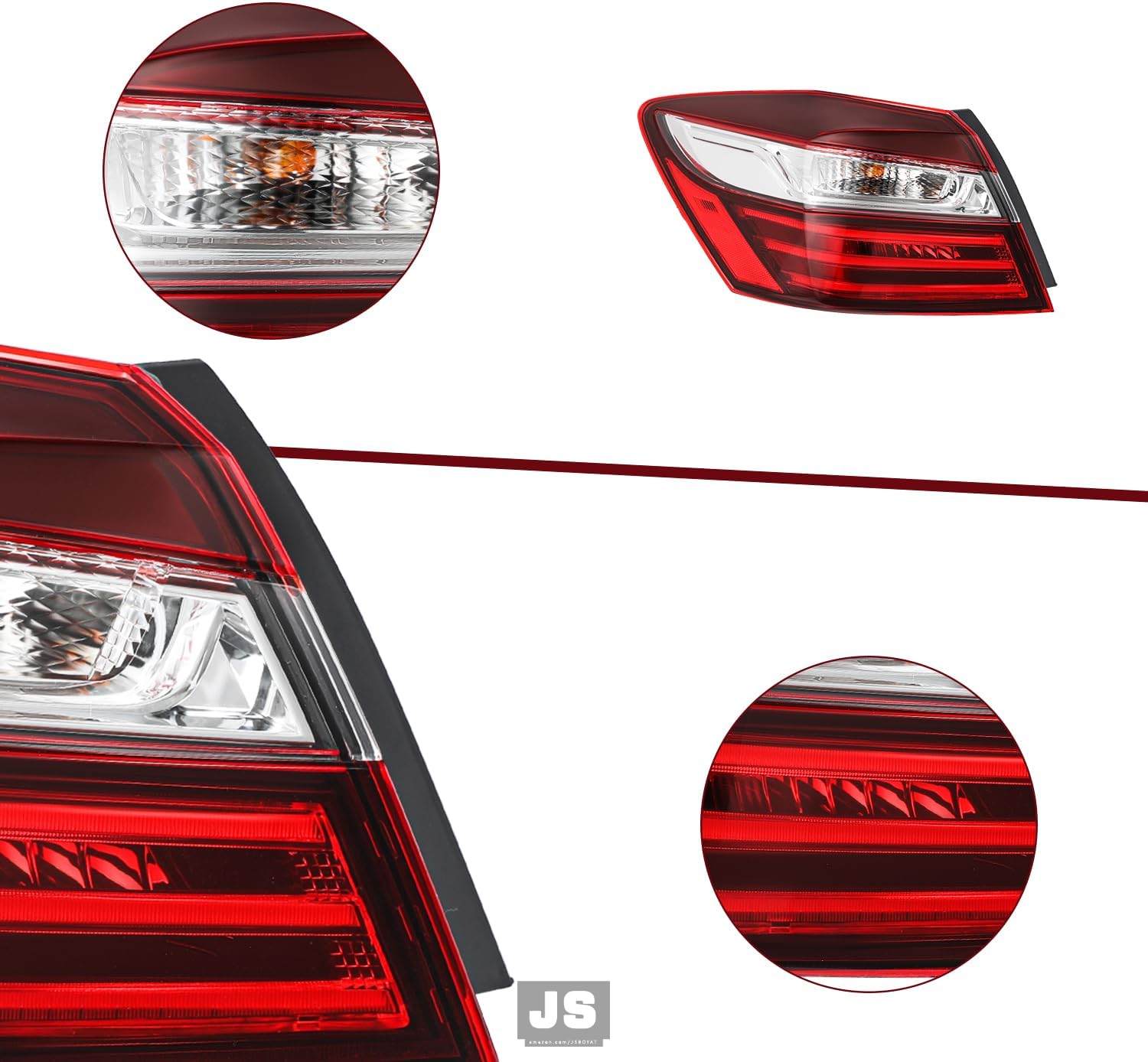 JSBOYAT Tail Light Assembly Compatible with 2016 2017 Honda Accord Sedan Rear Left Outer Taillight Brake Light, Driver Side 33550T2AA21 HO2804108