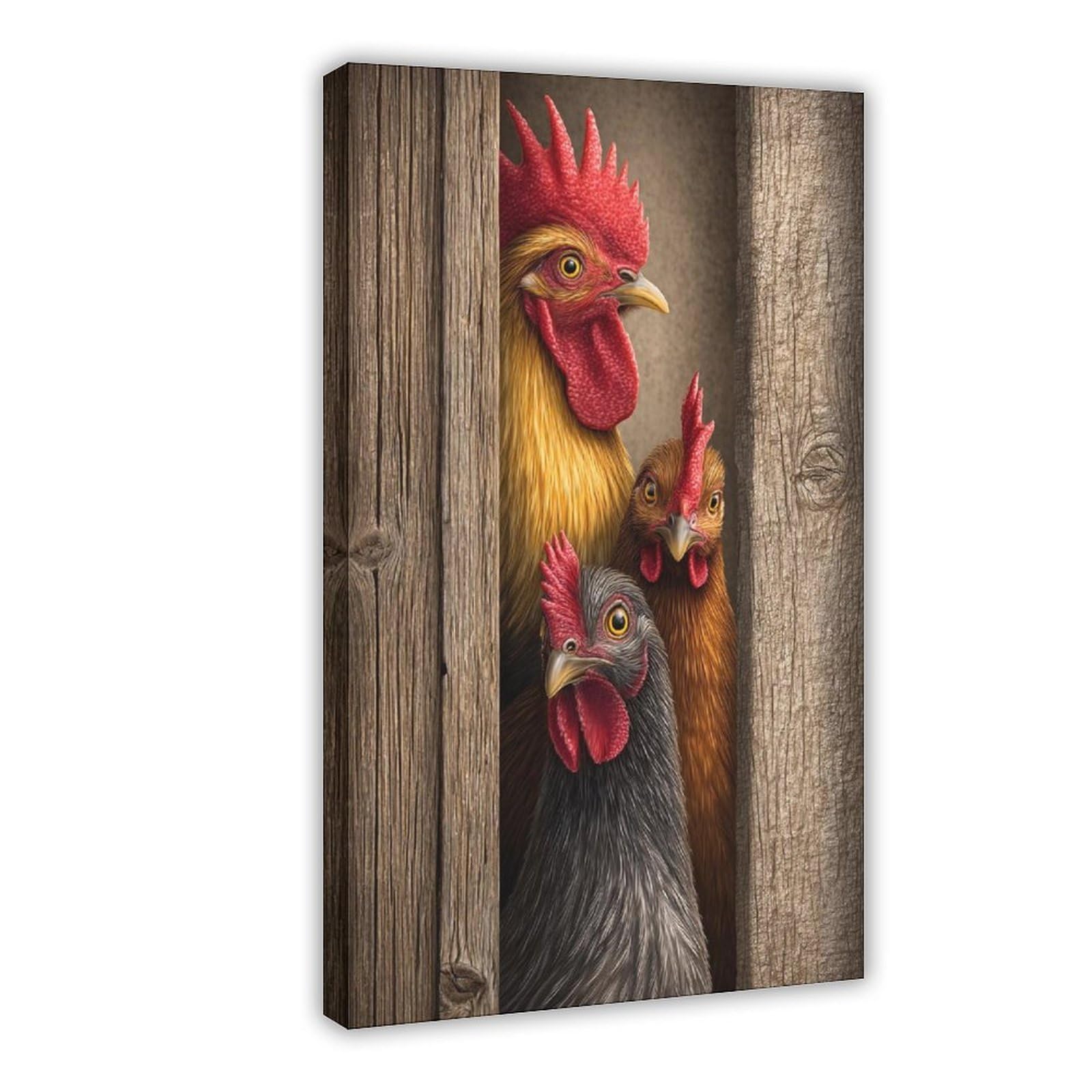 Qnvjqkdsi Frame Curious Rooster Art Canvas Poster Bedroom Decor Landscape Office Room Decor Gift 24" L X 36" W