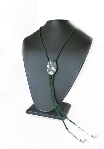 Miniatura 4 de Green and Whites Swirl in This Large Agate Bolo Stone with Green Leather Cords and Sterling Silver Tips
