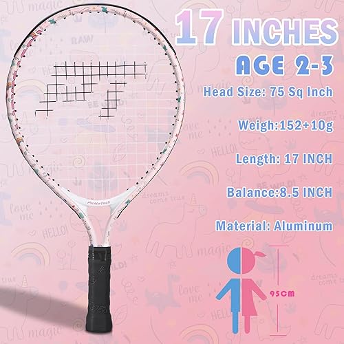 Miniatura 5 de Raqueta de tenis para niños y niñas de 2 a 12 años, raqueta de tenis juvenil multicolor y estilo para principiantes, incluye bolsa de nailon 420D