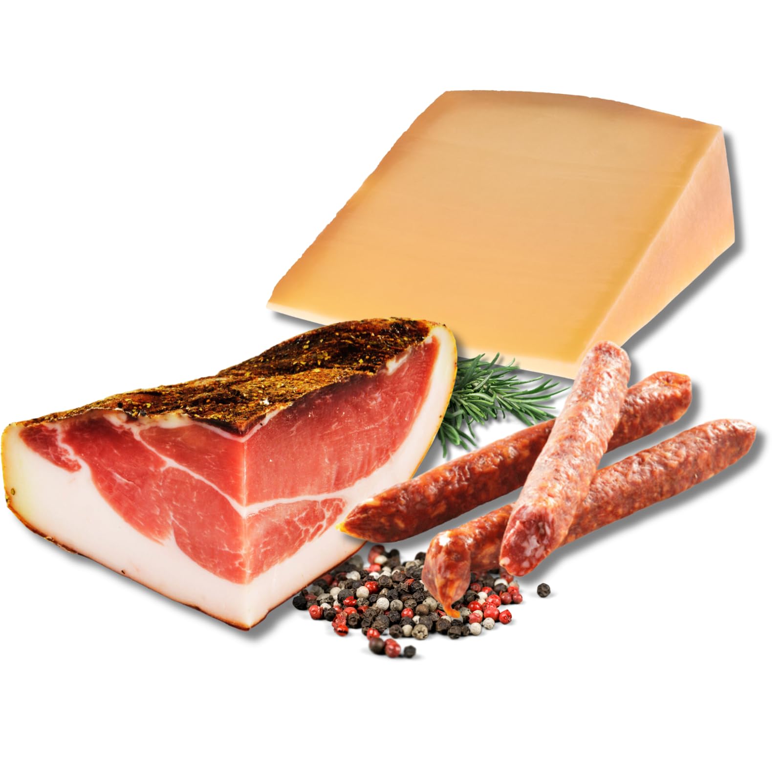BAVAREGOLA Jausen Probierset - 3 Südtiroler Spezialitäten im Set - Südtiroler Speck, Käse & Kaminwurzen von Viktor Kofler/Lana - Genuss Geschenk für Männer & Frauen