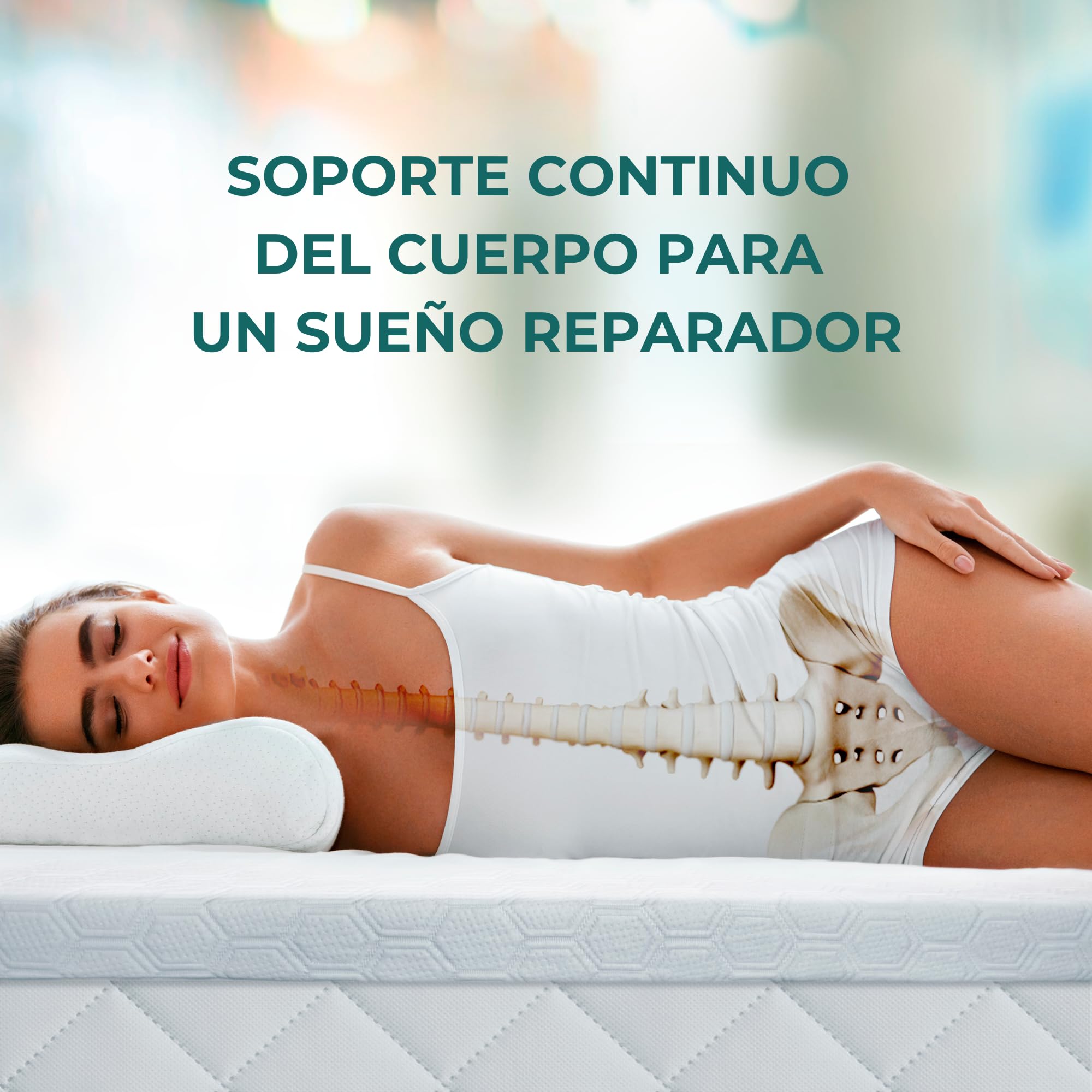 WENDRE Topper Colchón 100x200 – 7 cm Espuma Fría – Firmeza Alta – Comfort Plus – con Elásticos de Sujeción – Funda Lavable – Certificado Oeko-Tex – Fabricado en Europa