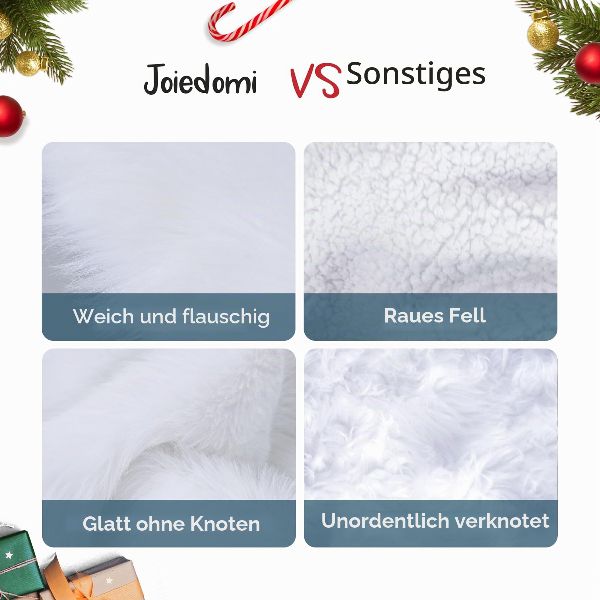 Joiedomi Weihnachtsbaumrock aus Kunstfell, für den Innenbereich, weich, klassisch, Dekoration für Weihnachten, Zuhause, Silvester, Urlaub, Party, 91,4 cm, Weiß