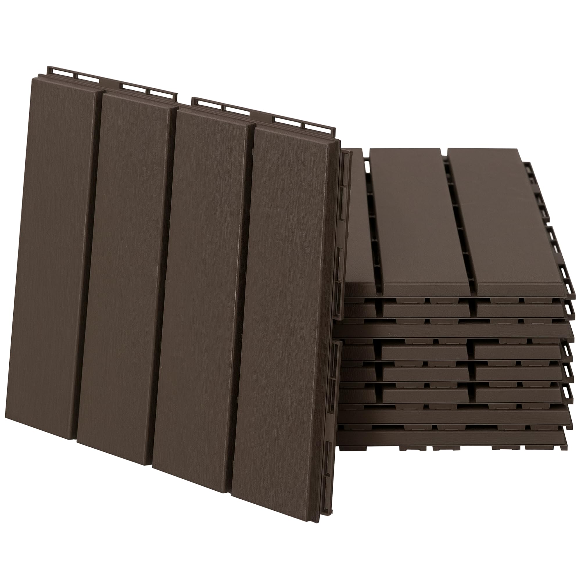 Outsunny Caillebotis Plastique Emboîtables Pose Simple Lot de 9 Chocolat | Dalles Terrasse, Petits Carreaux Composite Imitation Bois