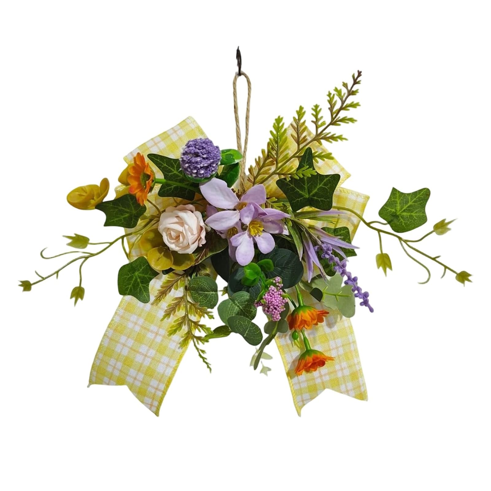 Kouamor 25Cm Spring Summer Door Wreath, Easter Artificial Flower Wreath, Hanging Violet Bow Wreath For Front Door, Spring Wreath Summer Wreath Decorations For Door Wall Window Home Indoor Outdoor (25Cm)