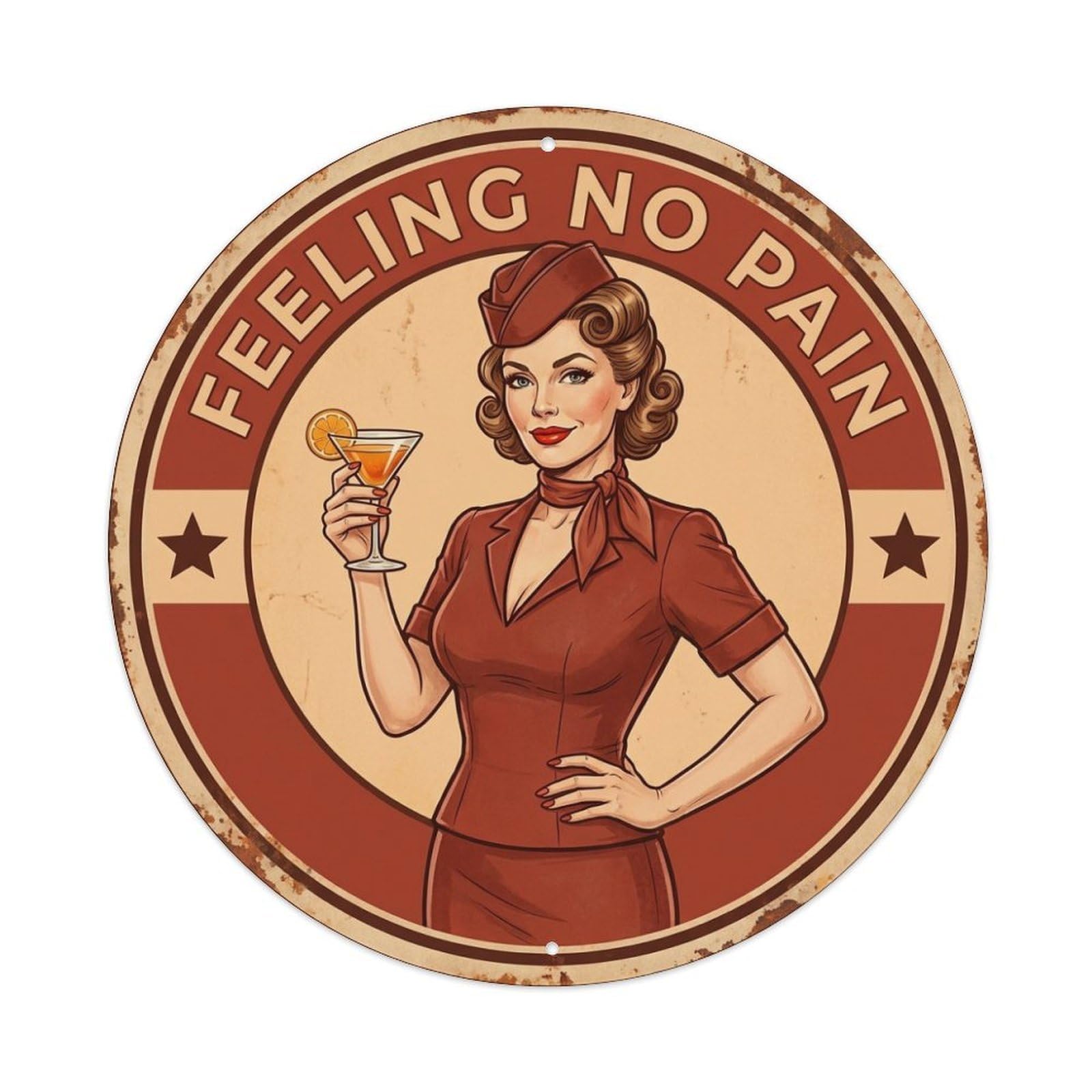 Feeling No Pain Flight Attendant Funny Quote Metal Tin Sign