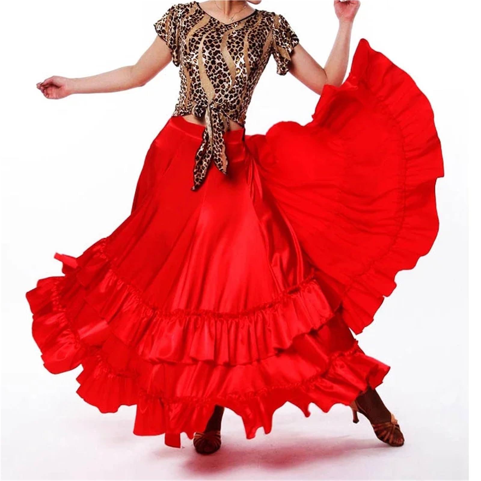 Falda Flamenca for Mujer, Vestido Rojo for actuación en el Escenario, Ropa de Baile salón, vals, Tango, Flamenco