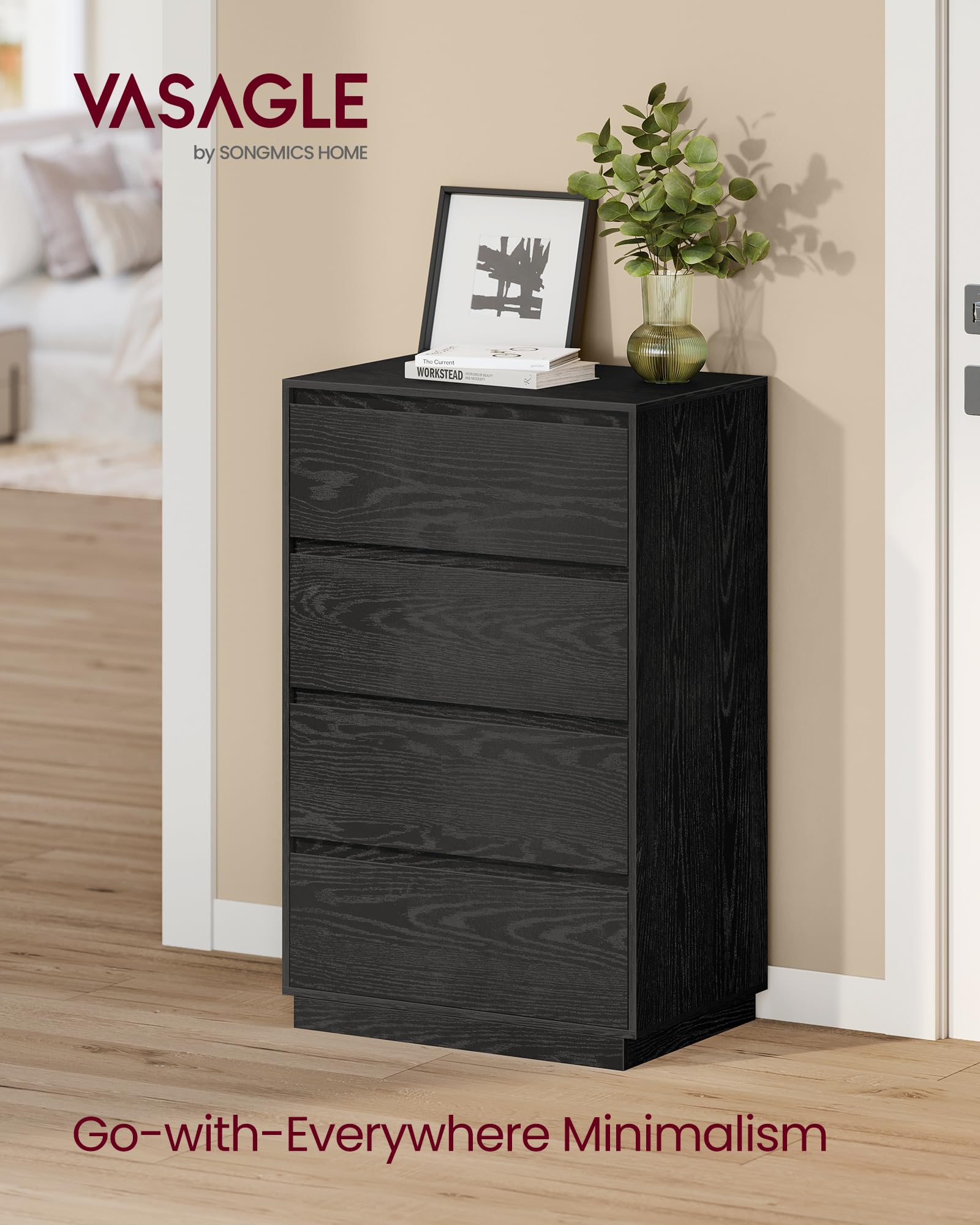 Amazon.com: VASAGLE Kailyn Collection - 4-Drawer Dresser for Bedroom, Chest  of Drawers, Storage Tower Unit, for Closet Living Room Entryway, Modern  Minimalist, 15.9 x 23.7 x 38.3 Inches, Ink Black ULTS614BE04S : Home &  Kitchen