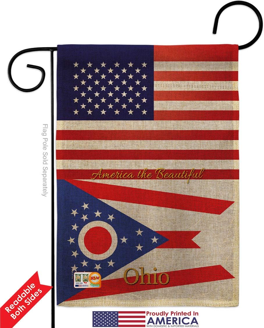 States US Ohio Burlap Garden Flags Pack Regional USA American Territories Republic Country Particular Area Vintage Applique Small Decorative Gift Yard House Banner Double-Sided US Made 13 X 18.5