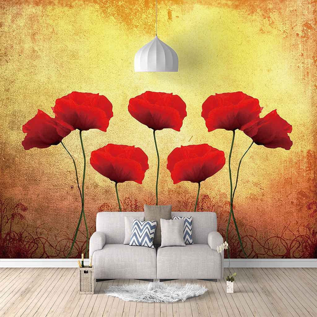 Photo papier peint fleurs rouges 3D poster mural pour chambre