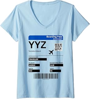 Womens Flight Ticket Toronto Design Vacation Canada Toronto V-Neck T-Shirt