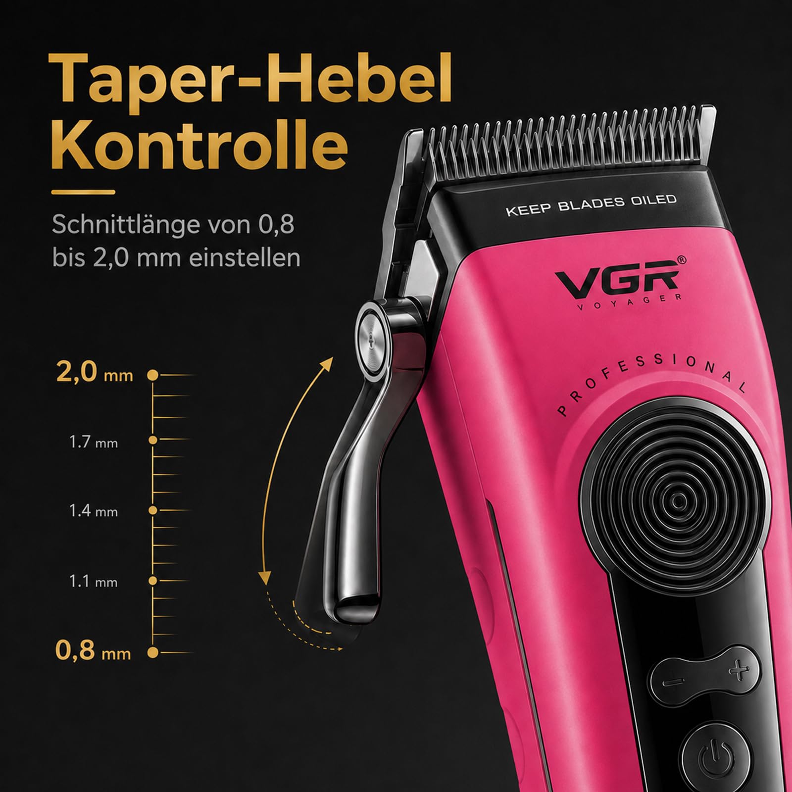 VGR 199 Haarschneidemaschine Profi Mit Einstellhebel,Geschwindigkeitsregler | Kabelloser Haarschneider Mit Ladestation, Clipper Haarschneider Mit Keramikklingen, 6 FüHrungskamm, LED-Display