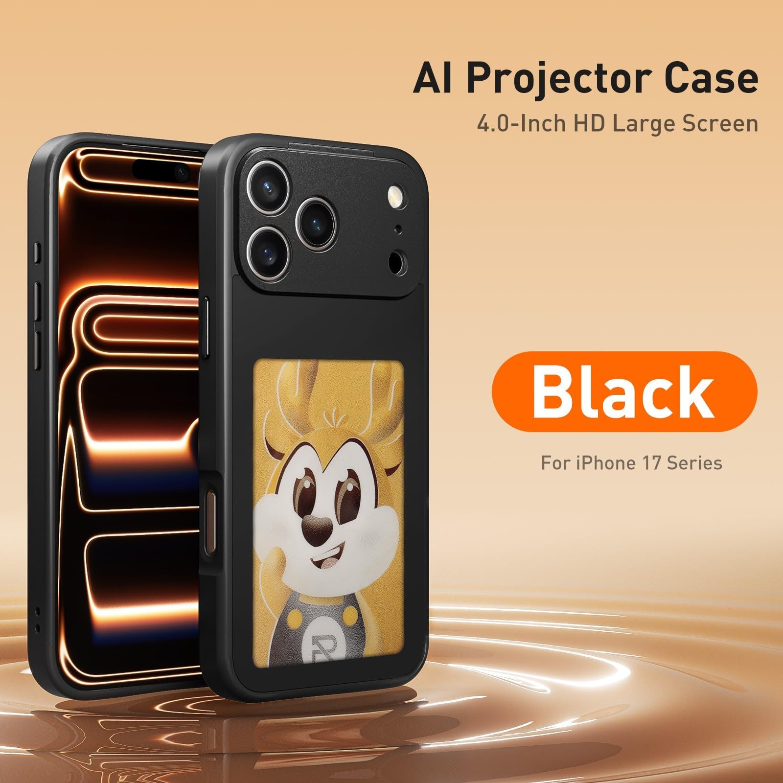 Funda de tinta inteligente para iPhone, funda personalizable de tinta electrónica para iPhone con tecnología NFC y pantalla personalizada de imagen/imagen/foto/texto (17 promax negro)