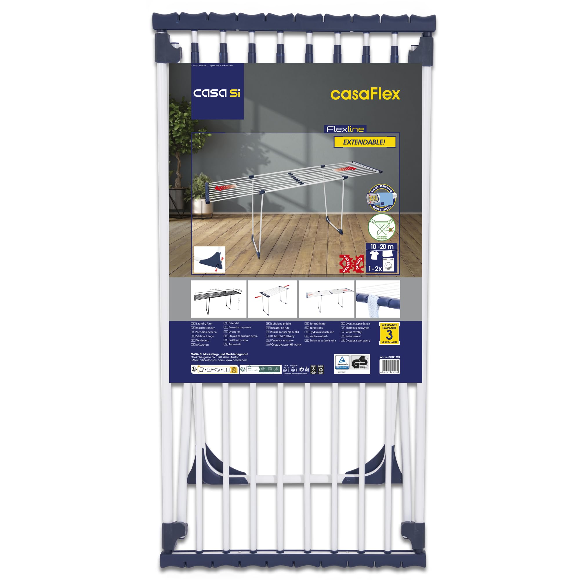 CASASI Casaflex Stendibiancheria Estensibile Acciaio Bianco 186-257 x 57 x 100 cm
