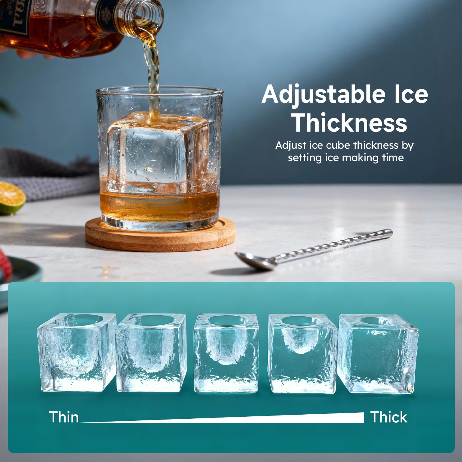 Etl Approval Clear Ice Cube Maker Countertop, 3 Crystal 1.6" Clear Ice Cube In 10-20mins, Slow-Melting & Adjustable Ice Thickness, Ice Makers Countertop With Self-Cleaning For Kitchens/Home/Office on Fridge.com - View 5