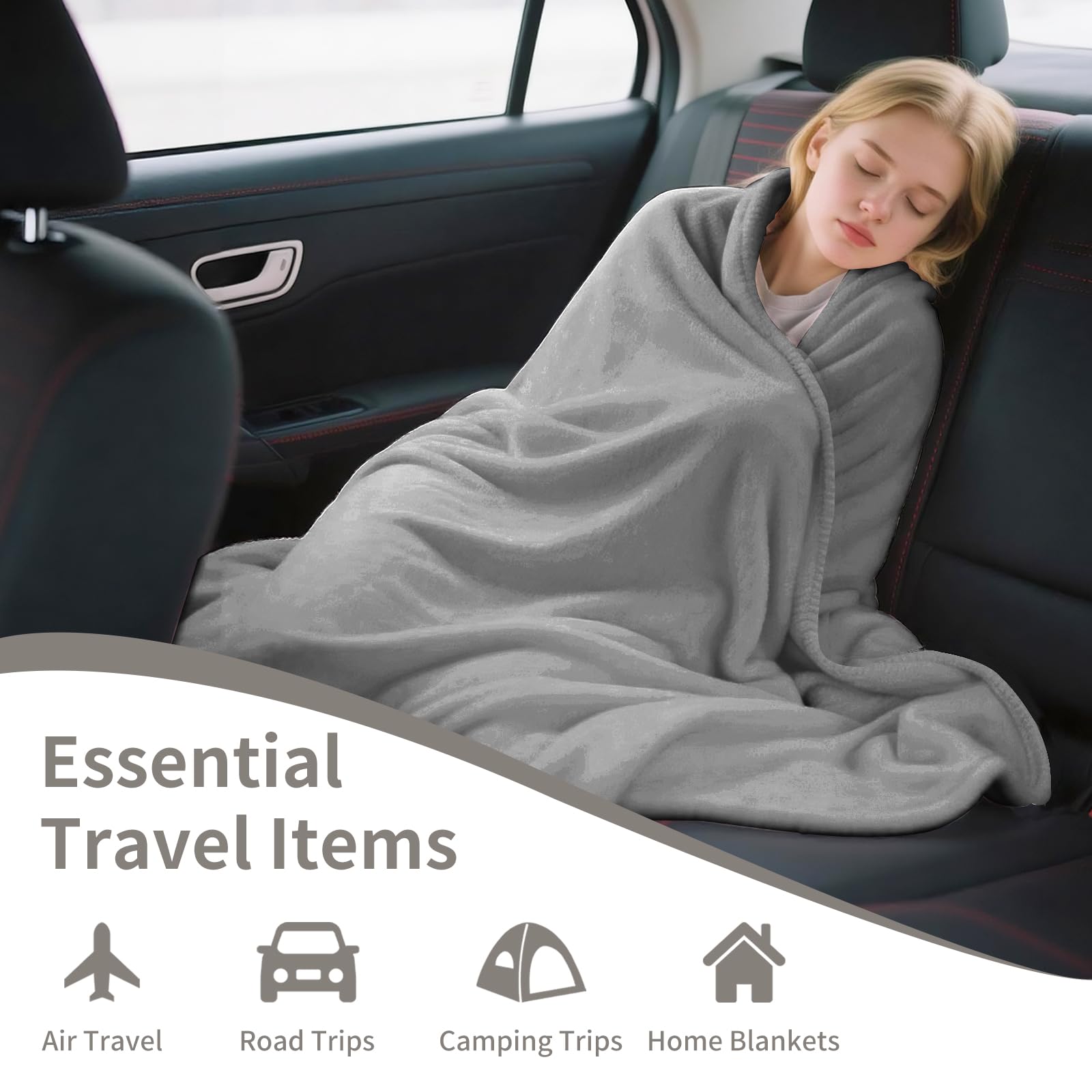 Couverture de Voyage 2 en 1 pour Avion,Voiture et Bureau Douce et Chaude Couverture et Oreiller de Voyage Portable avec Clip Sac à Dos pour Adultes,Enfants,Femmes,Hommes-Gris