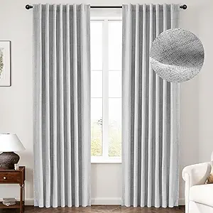 INOVADAY 100% Blackout Curtains 102 Inches Length 2 Panels Set, Back Tab/Rod Pocket Linen Black Out Curtains for Bedroom, Thermal Insulated Window Drapes - Grey, W50 X L102