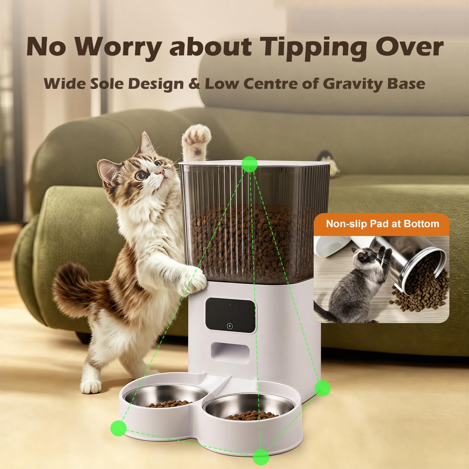 Alimentatore intelligente per animali domestici da 5 litri con telecamera Pan/Tilt 2K, distributore automatico di cibo per cani e gatti, audio bidirezionale, visione notturna, rilevamento del