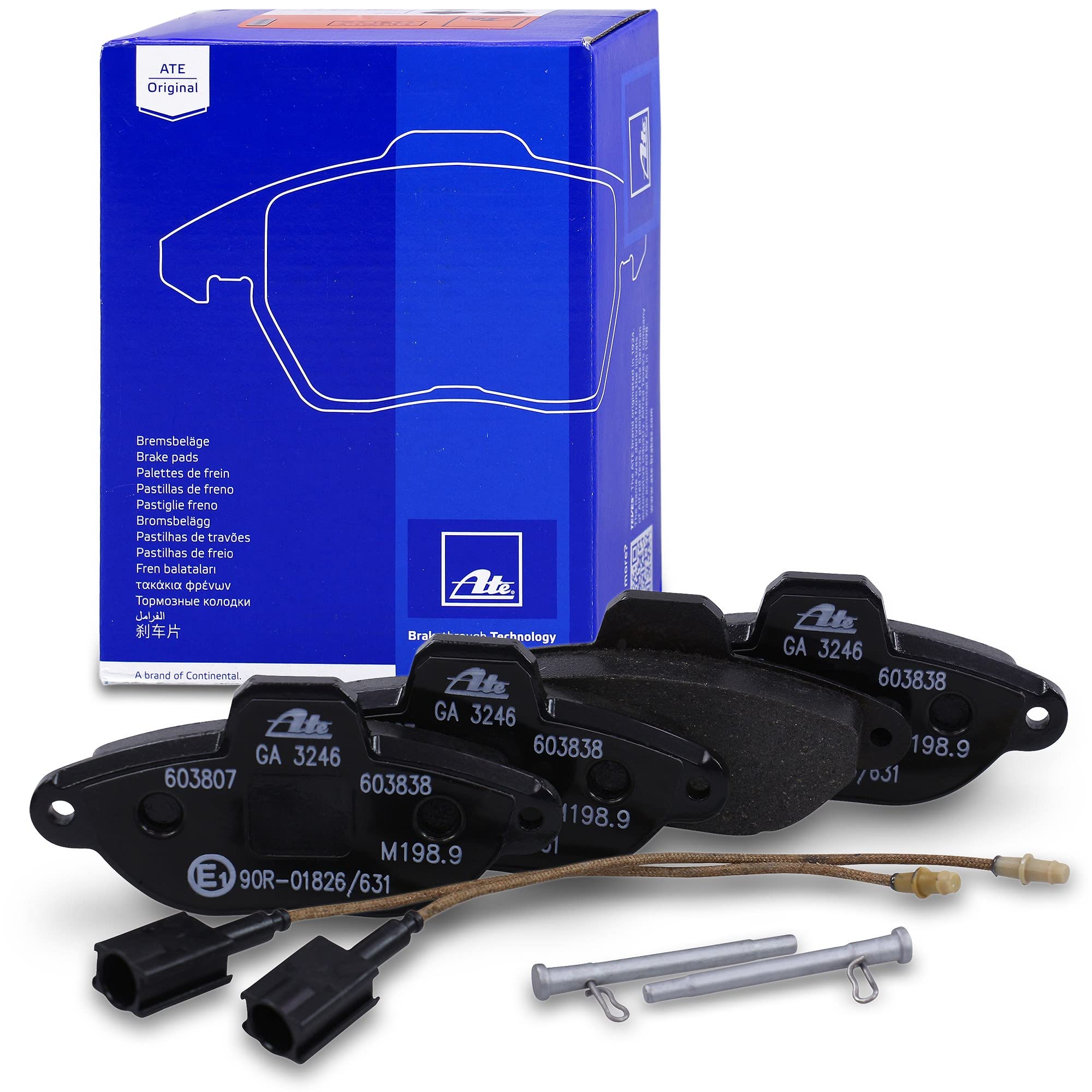 ATE Bremsenset Vorderachse inkl. Bremsscheiben vorne Ø 240,5 mm voll und Bremsbeläge vorne + Verschleißkontakt Kompatibel mit FIAT 500 (312_), FORD KA (RU8)