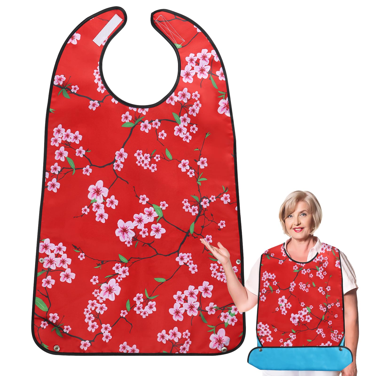 varlldibao Adult Bibs for Women, 1 Pack Adult Bibs for Elderly Women,Reusable Bibs for Adults Women?Waterproof Adult Bibs for Eating?Bibs for adults senior citizens Washable