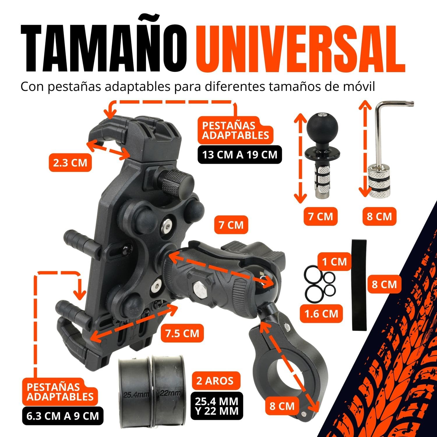 Soporte Móvil Moto Antivibración – Soporte Teléfono para Manillar o Tubo de Dirección – Universal 5,4”-7,2” Compatible con iPhone y Android.