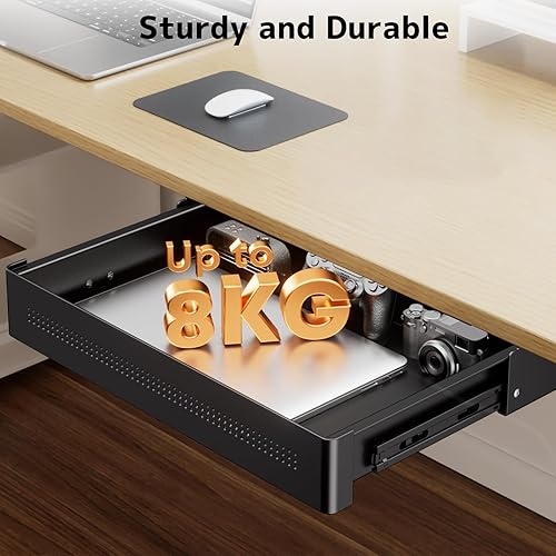 Miniatura 4 de PUTORSEN Cajón de almacenamiento debajo del escritorio de 15.7 pulgadas de ancho, organizador deslizante suave para escritorio de pie y oficina en