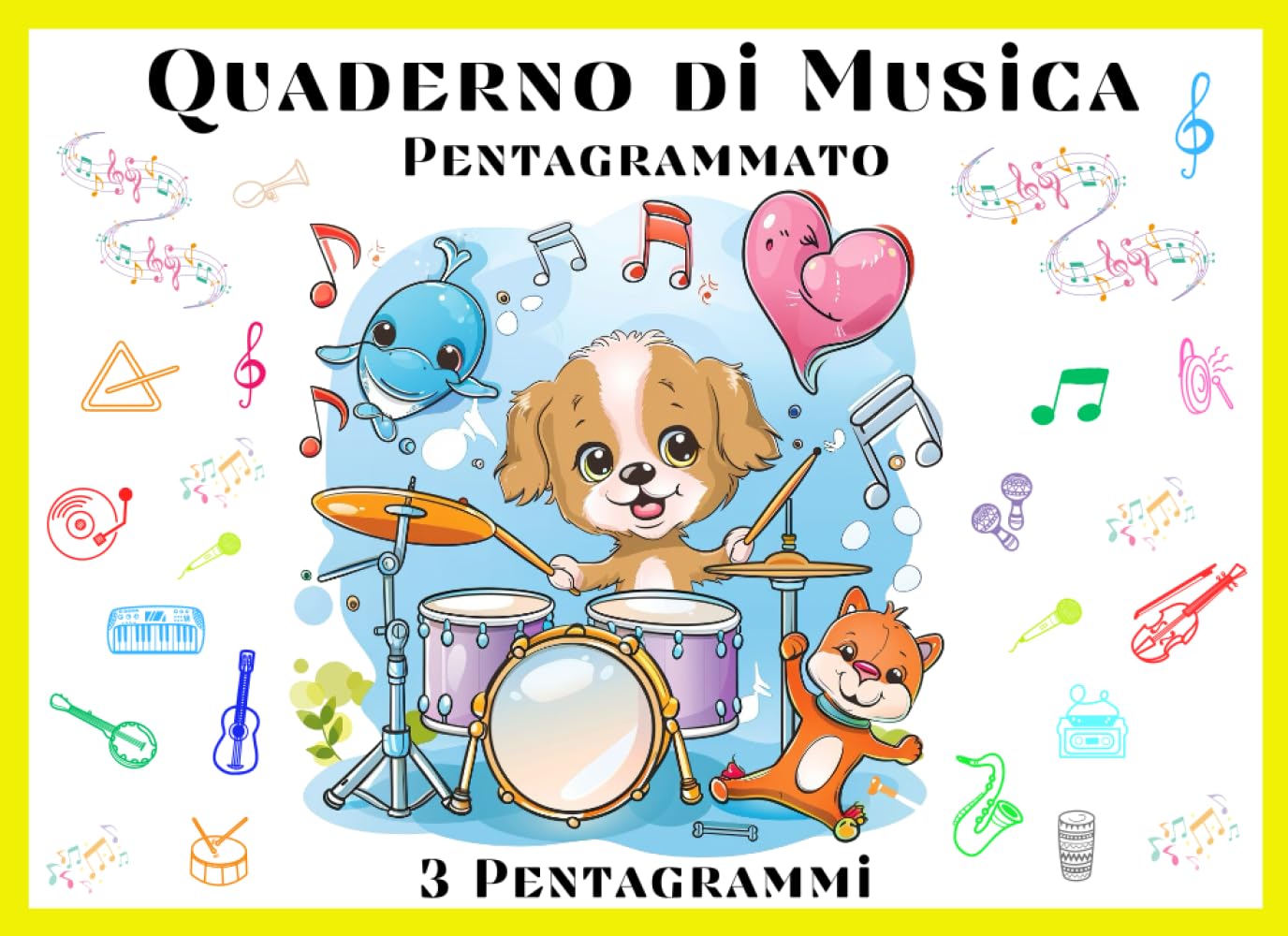 Cahier de musique enfants grand format avec 3 grandes portées par page