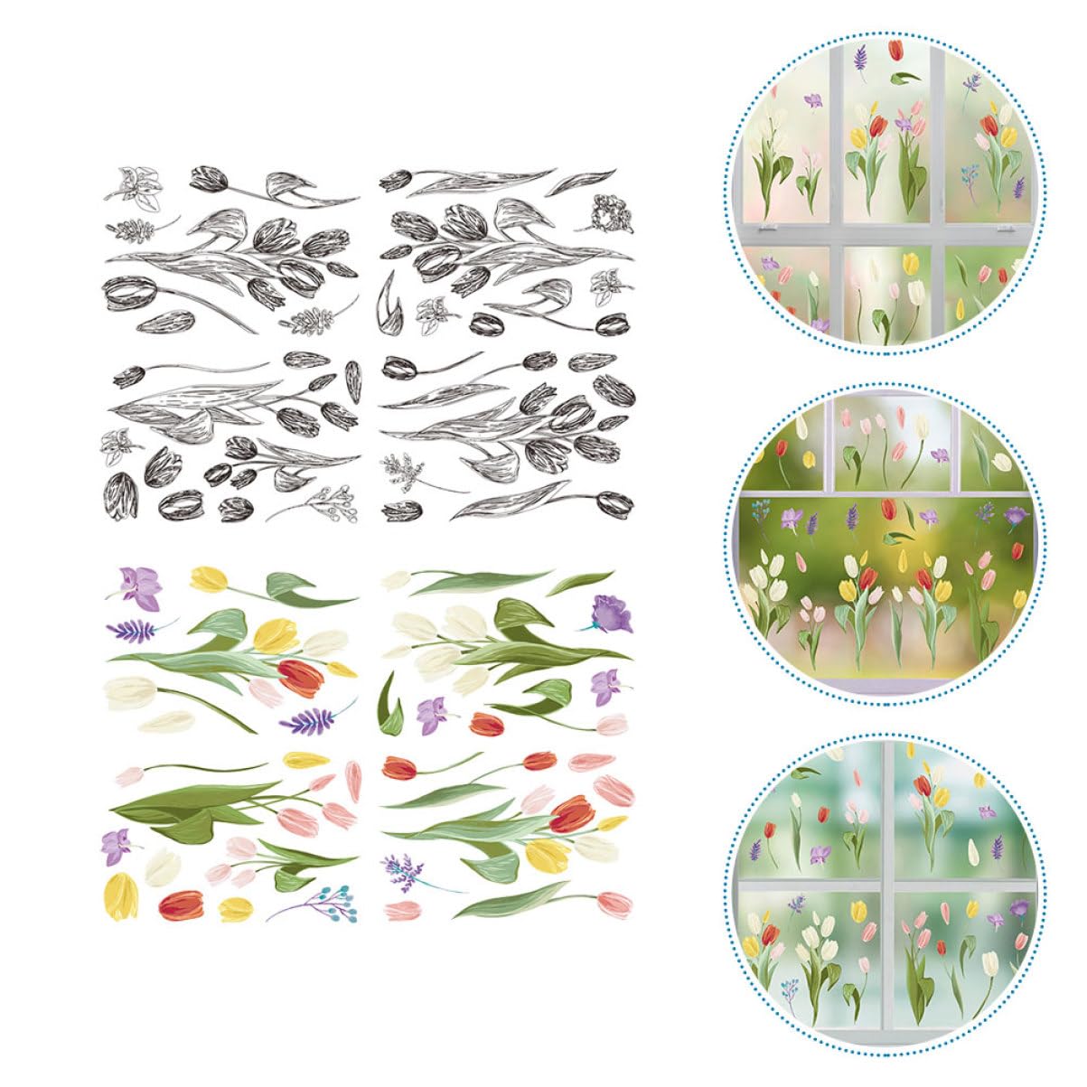 Alipis 3sätze Dekorative Tulpen Fensterbilder Doppelseitige Statische Aufkleber Für Glas Selbstklebend Kinderfreundlich Für Fensterdekoration Im Wohnzimmer Und Klassenzimmer