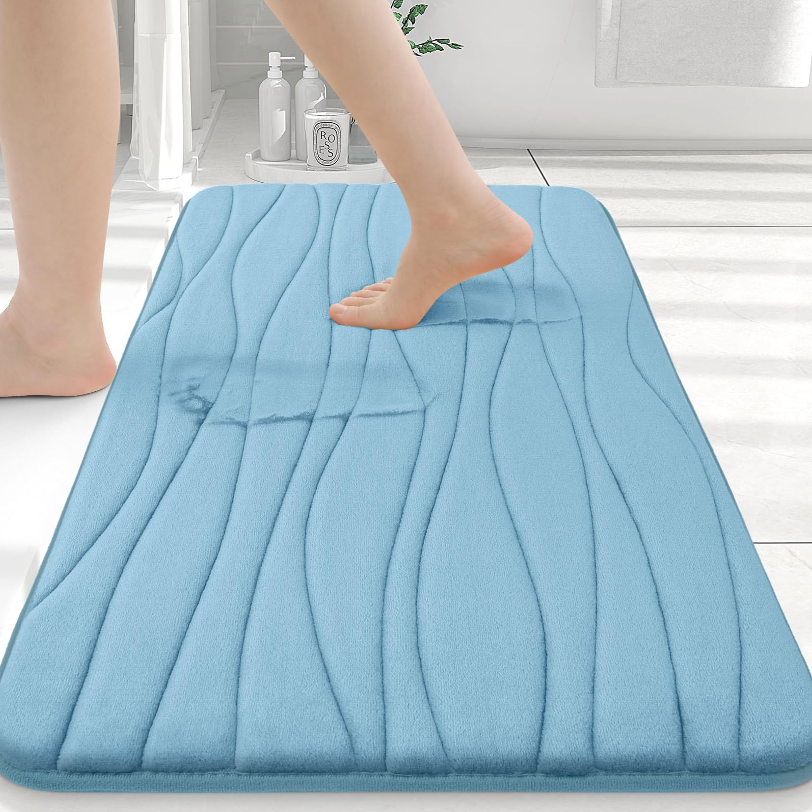 Buganda Memory Foam Bathroom Rug Mat 24x16, Extra Soft and Absorbent Bath Mats, Non-Slip and Machine Washable Bath Rugs for Bathroom Floor,Tub and