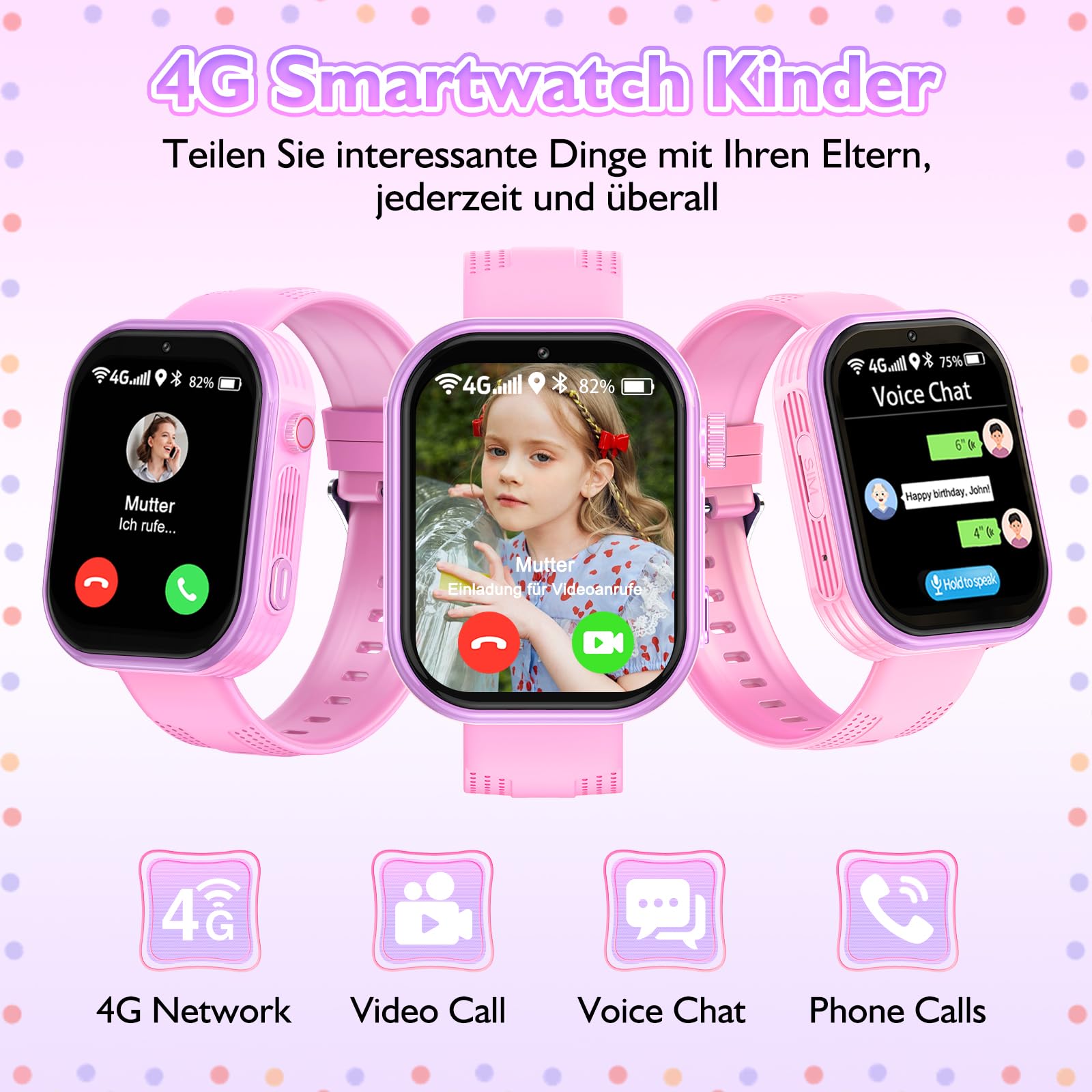 Montre Connectée Enfant, 4G Smart Watch Enfant Garçon Fille GPS SOS