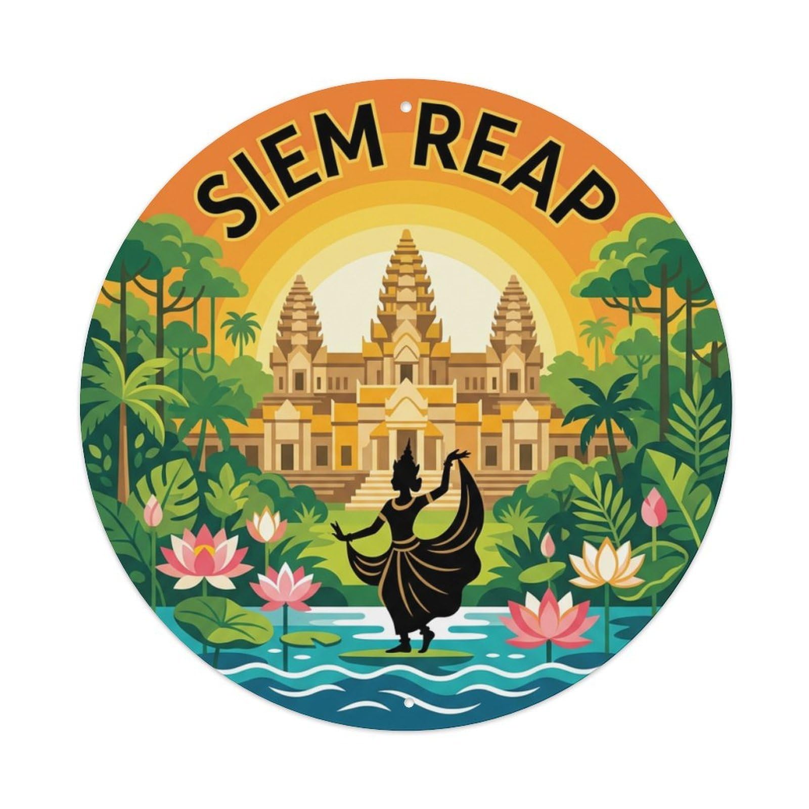 Travel Vintage Cambodia Siem Reap Metal Tin Sign