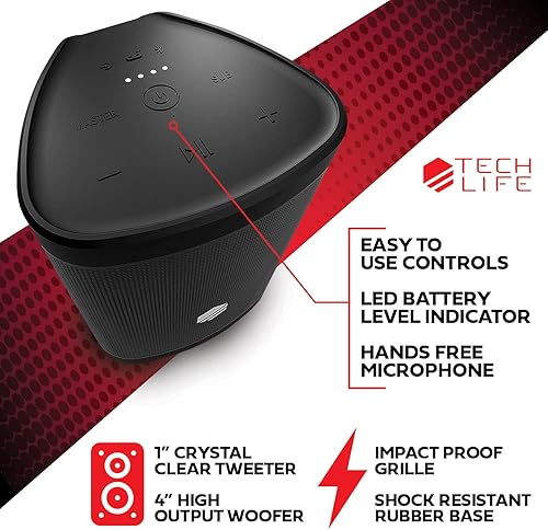Miniatura 5 de Tech-Life Boss- Altavoz Bluetooth portátil de alta calidad, altavoz impermeable para fiestas al aire libre con sonido increíble, graves pesados, sin