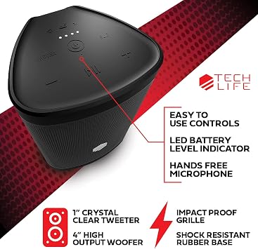 Tech-Life Boss- Premium Portable Bluetooth Speaker - Waterproof Outdoor Party Speaker w/Amazing Sound, Heavy Bass, No Distortion, 12hr Batt- Pair 100 Together for The Ultimate Portable Speaker System